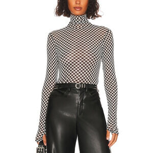Enza Costa 'Mesh' Black Turtleneck Top Size M